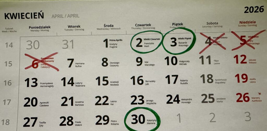 Kwiecień 2026 pracujemy przed Wielkanocą i majówką