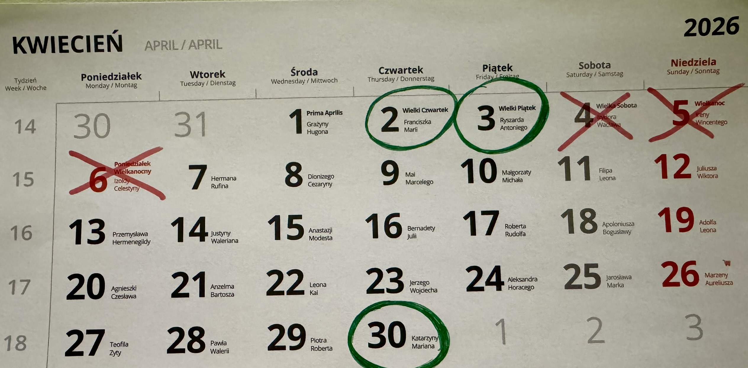 Kwiecień 2026 pracujemy przed Wielkanocą i majówką