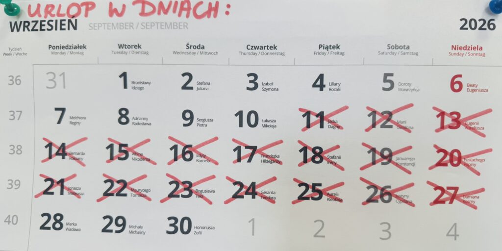 Urlop wrzesień 2026